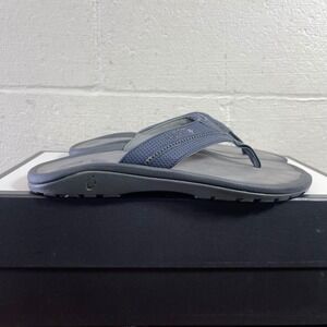 OluKai Kia'i II Sandal HLA Gray Navy Blue Flip Flops Sandals Slip On Men's 8 US